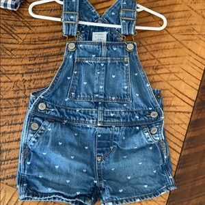 Heart print denim overalls